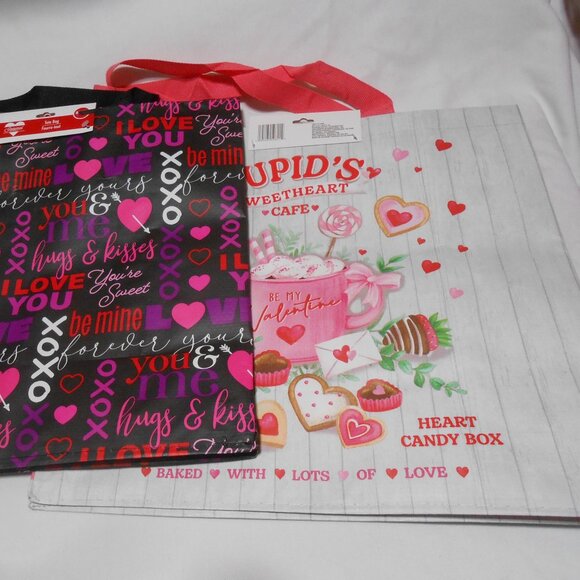 2 NEW Valentine reusable tote shopping Bags Cupid XOXO designs 14X13X6" 💕💕 - Picture 9 of 9